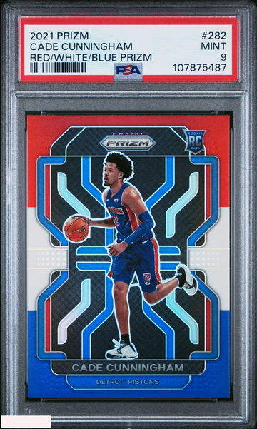 2021 PANINI PRIZM CADE CUNNINGHAM #282 RED WHITE BLUE PRIZM ROOKIE RC PSA 9 MINT