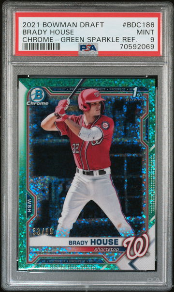 2021 Bowman Draft Chrome Green Sparkle Refractor Brady House #BDC186 /99 PSA 9