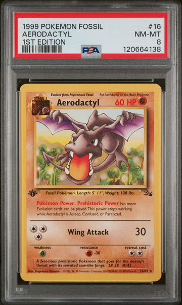 1999 Pokemon Fossil 1st Edition Aerodactyl #16 PSA 8