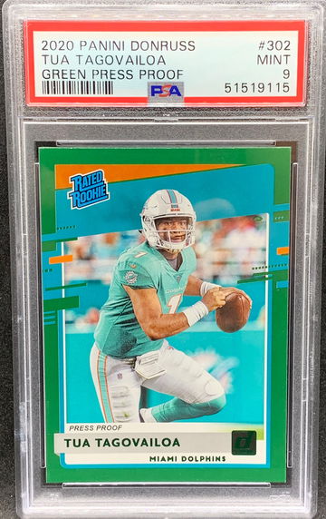 2020 Panini Donruss Tua Tagovailoa Green Press Proof PSA 9