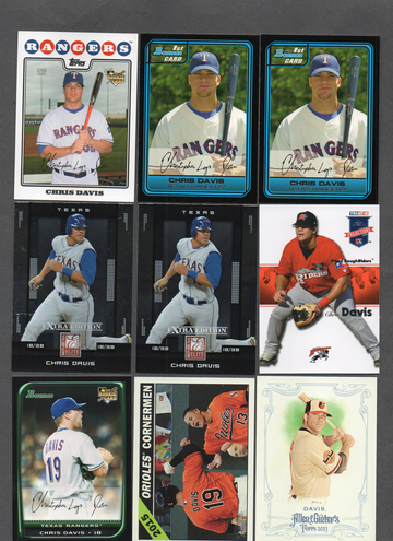 Chris Davis Baseball Card Lot (28) - Many RC Rookies, Nice Variety Orioles