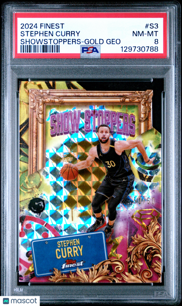 2024 Topps Finest Showstoppers Stephen Curry #S3 Gold Geo /60 PSA 8
