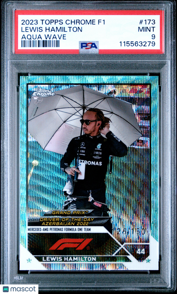 2023 Topps Chrome Formula 1 Lewis Hamilton #173 Aqua Wave PSA 9