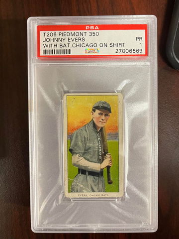 T206 Johnny Evers w/ bat Chicago on shirt PSA 1 Piedmont 350 
