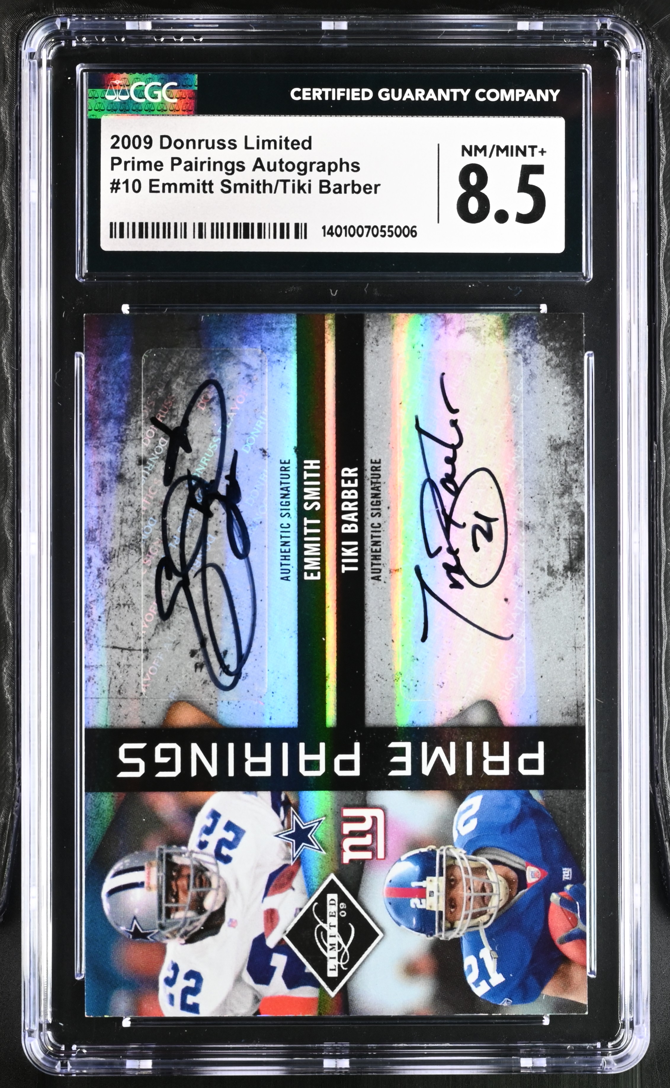 Emmitt Smith/Tiki Barber Limited #10 Prime Pairings Autographs CGC 8.5 Donruss