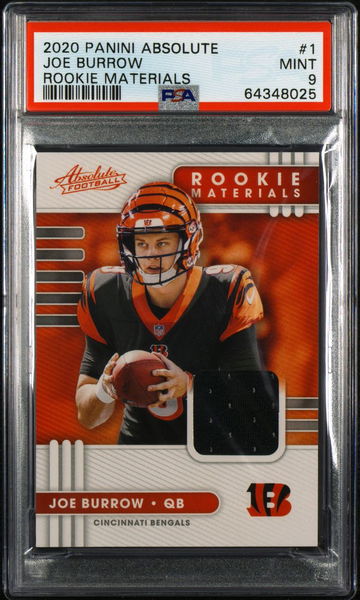 2020 Panini Absolute Joe Burrow 1 Rookie Materials Jersey Patch RC PSA 9