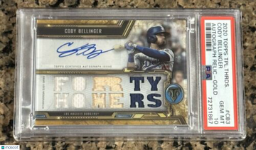 2020 TOPPS TRIPLE THREADS CODY BELLINGER GAME USED PATCH AUTO #/8 PSA 10 Pop 1
