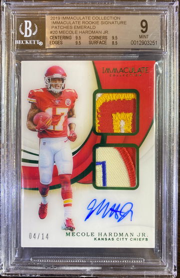 Mecole Hardman 2019 Immaculate Football Rookie Dual Sick Patch Autograph FOTL /14 - BGS 9 Auto 10 