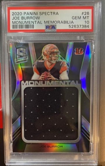 2020 Panini Spectra Joe Burrow Monumental Patch Rookie Card Numbered 74/99  PSA 10 Gem Mint Rare POP 1 