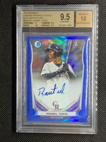 2014  Bowman Chrome Prospects RAIMEL TAPIA Blue Autograph BGS 10 Pristine 015/150