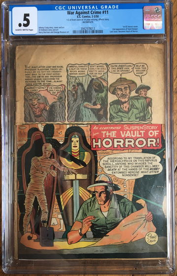 War Against Crime #11 (1950) CGC .5 or 0.5 -- 1st EC horror cover; Johnny Craig