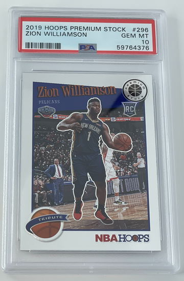 Zion Williamson 2019-20 Panini Hoops Premium Tribute Base Rookie RC #296 PSA 10