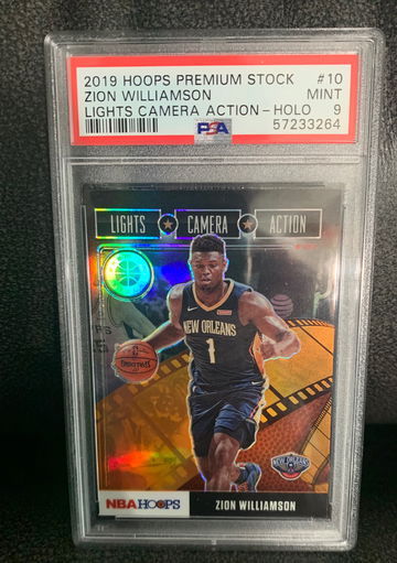 2019 Hoops Premium Stock Zion Williamson Lights, Camera, Action Holo silver Prizm PSA 9 