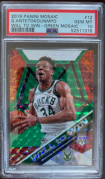 2019 Panini Mosaic Giannis Antetokounmpo Will To Win-Green Mosaic PSA 10 Gem-Mint