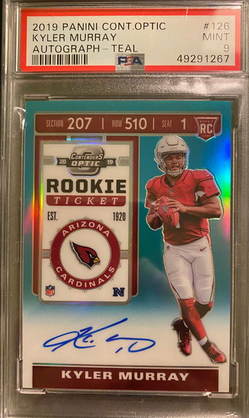 KYLER MURRAY 2019 CONTENDERS OPTIC AUTO TEAL SP /149 PSA 9 MINT