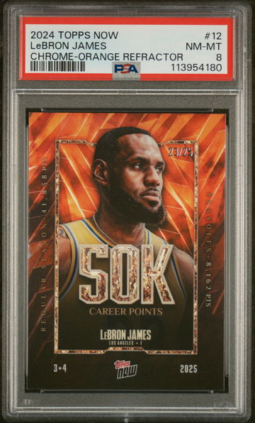 2024 Topps Now Chrome-Orange Refractor LeBron James #12 /25 PSA 8