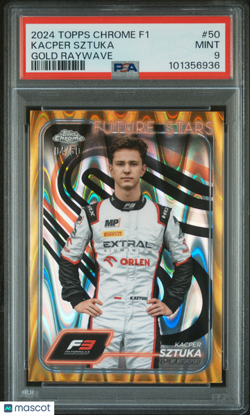 2024 Topps Chrome F1 Kacper Sztuka #50 Gold Raywave PSA 9