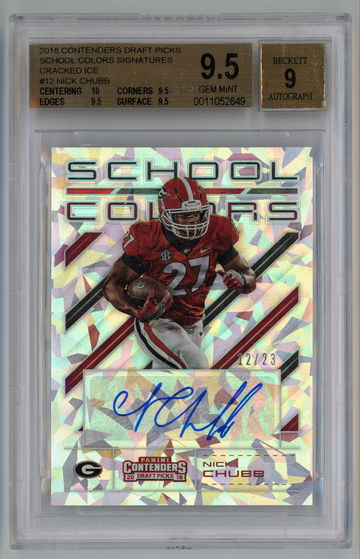 2018 Panini Contenders Draft Picks School Colors Signatures Cracked Ice Auto /23 Nick Chubb BGS 9.5 w 9 Autograph