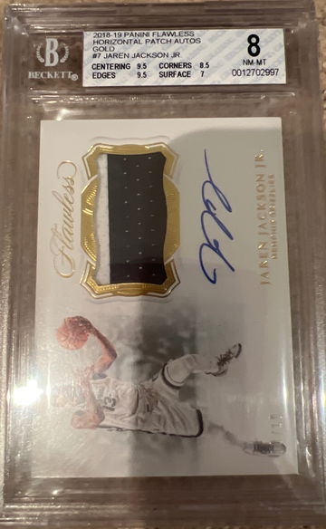 2018-2019 panini flawless horizontal patch auto gold Jaren Jackson jr bgs 8