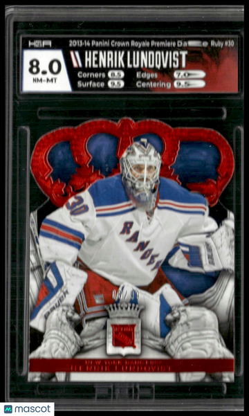 2013-14 Panini Crown Royale Premiere Date Ruby Henrik Lundqvist #30 Premier Date Ruby /99 HGA 8