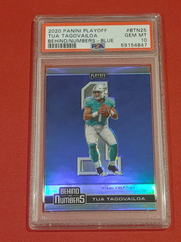 2020 Panini Playoff Behind The Numbers Blue Tua Tagovailoa PSA 10