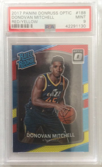 2017-18 Donruss Optic Red Yellow #188 Donovan Mitchell Rookie Rc PSA 9 MINT 