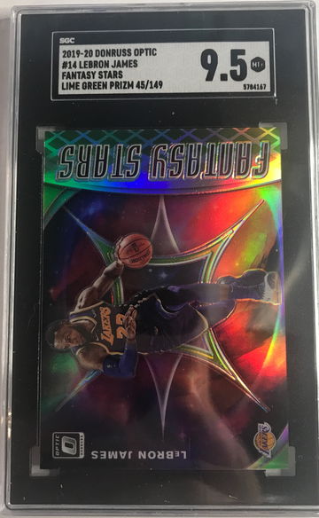 2019-20 Donruss Optic LeBron James Fantasy Stars Lime Green Prizm 45/149 9.5 Mint