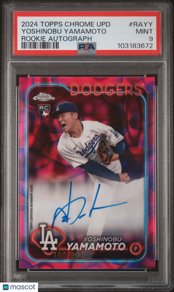 2024 Topps Chrome Update Chrome Rookie Autographs Yoshinobu Yamamoto #RAYY RKE Mag PRP Lava Lamp /299 PSA 9