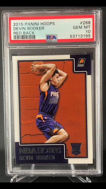 RARE📈 Devin Booker 2015-16 NBA Hoops RED BACK Rookie #268 PSA 10 GEM MINT