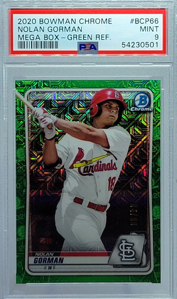2020 Bowman Chrome Mega Box #BCP66 Nolan Gorman GREEN Ref PSA 9 #40/99