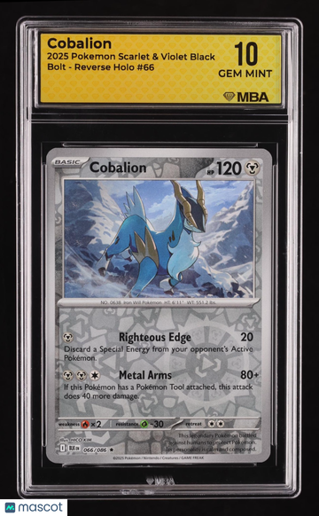 2025 Pokemon Scarlet & Violet Black Bolt Cobalion Reverse Holo MBA 10 #66