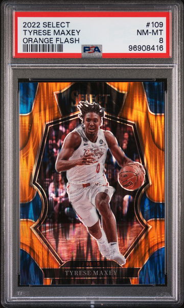 2022 PANINI TYRESE MAXEY SELECT ORANGE FLASH #109 PSA 8
