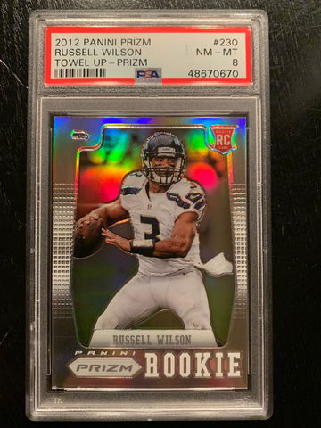 2012 Prizm Silver Russell Wilson Towel Up PSA 8 "super rare version"