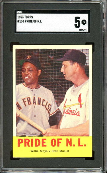 1963 Topps #138 Willie Mays/Stan Musial Pride of NL HOF SGC 5 EX