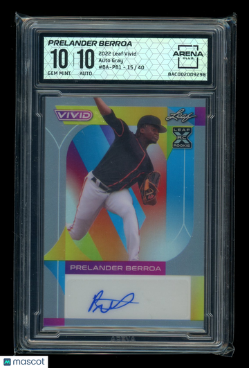 2022 Leaf Vivid Prelander Berroa #BA-PB1 Auto Gray /40 Autograph RC Arena Club 10 Auto 10