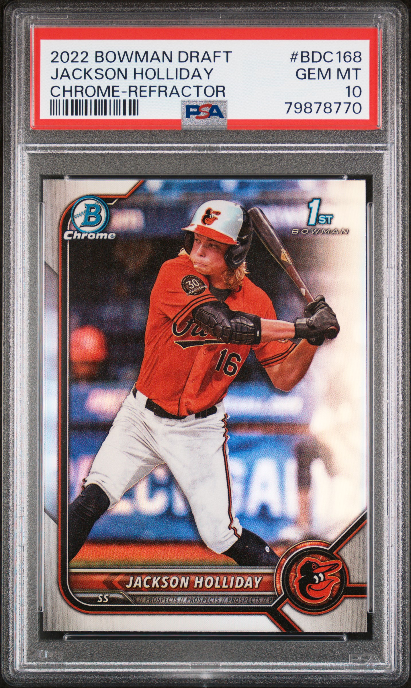 2022 Bowman Draft JACKSON HOLLIDAY #BDC168 Chrome-Refractor PSA 10