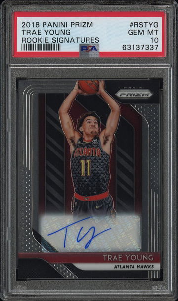 2018 PANINI PRIZM ROOKIE SIGNATURES Trae Young #RSTYG ROOKIE SIGNATURES PSA 10