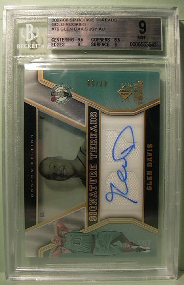 2007-08 SP ROOKIE THREADS GOLD ROOKIES #76 GLEN DAVIS AUTO 47/50 BGS 9 MINT