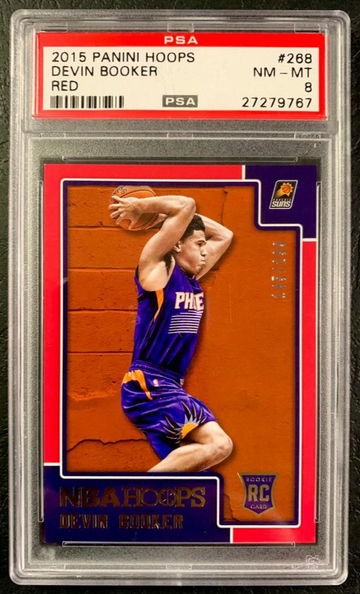 Devin Booker ROOKIE RC 2015 Panini Hoops Red  145/299 RARE PSA 8 POP 2 - DHL Express Air 5-6 Days with Tracking