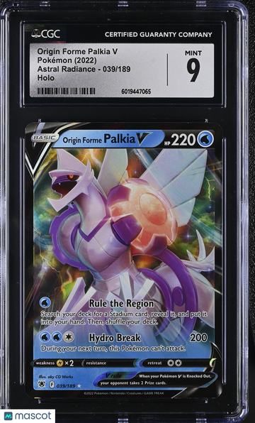 2022 Pokémon Astral Radiance Origin Forme Palkia V Holo CGC 9 #039/189