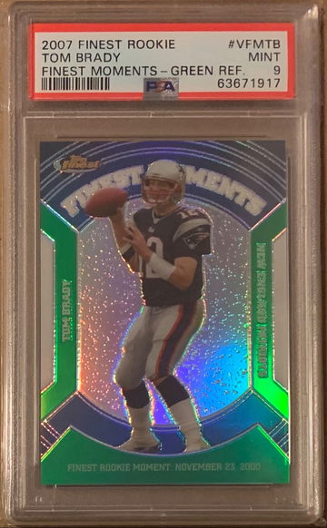 2007 Topps Finest Rookie Finest Moments Tom Brady Green Refractor /199 PSA 9 SP