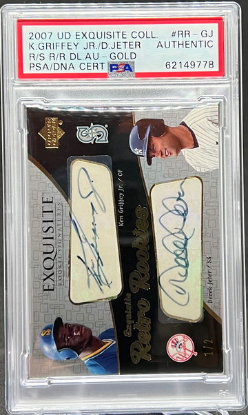 2007 Upper Deck Exquisite Ken Griffey Jr. & Derek Jeter 1/2 Retro Rookies RC AUTO #RR-GJ  PSA Yankees Mariners