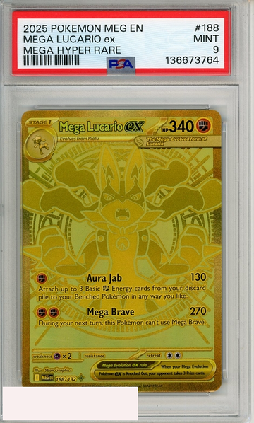 2025 POKEMON MEG EN-MEGA EVOL MEGA LUCARIO EX #188 MEGA HYPER RARE PSA 9