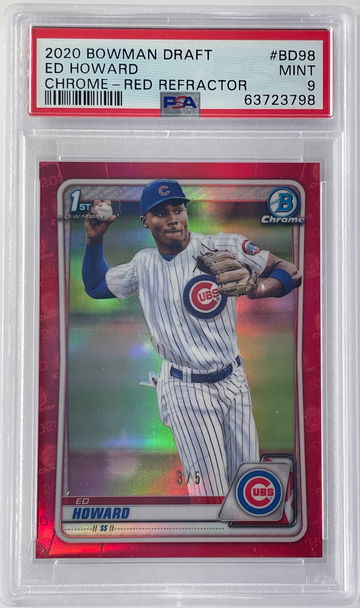 2020 Bowman Draft Chrome Ed Howard Red Refractor /5 POP 1 PSA 9 Cubs #BD98