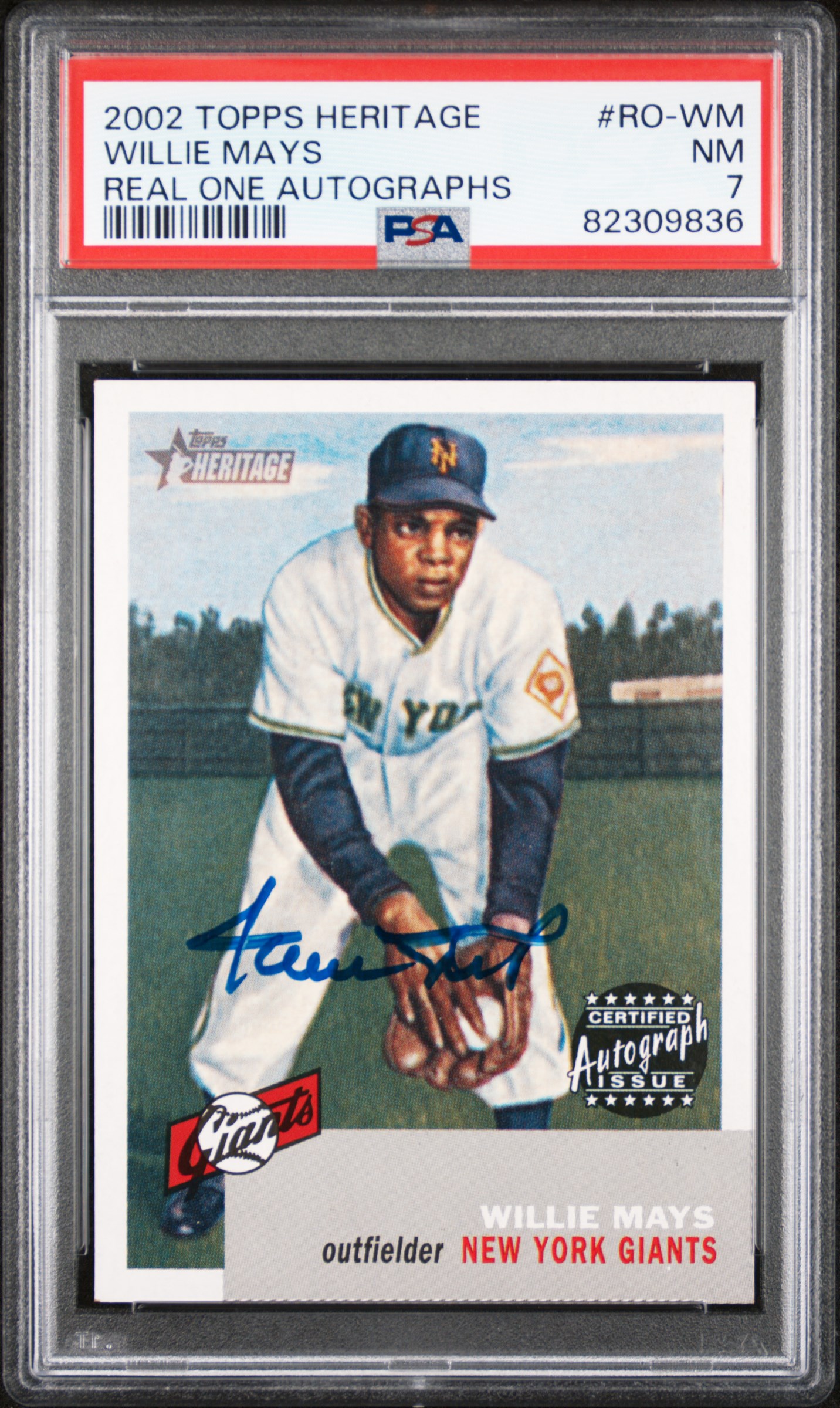 2002 Topps Heritage Real One Willie Mays #RO-WM Auto PSA 7