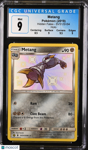 2019 Pokémon Hidden Fates Metang Shiny Vault CGC 9 #SV31/SV94