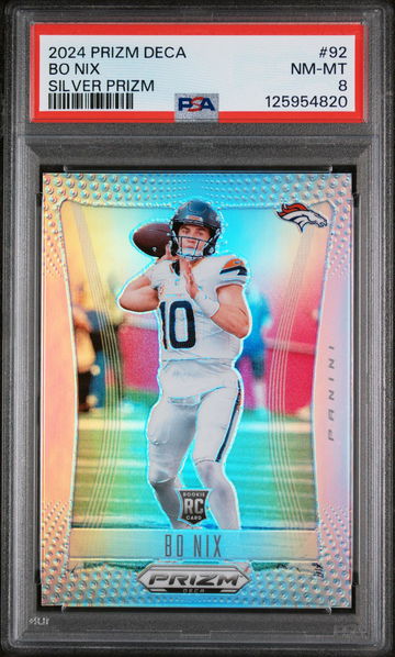 2024 Panini Prizm Deca Silver Prizm Bo Nix #92 PSA 8