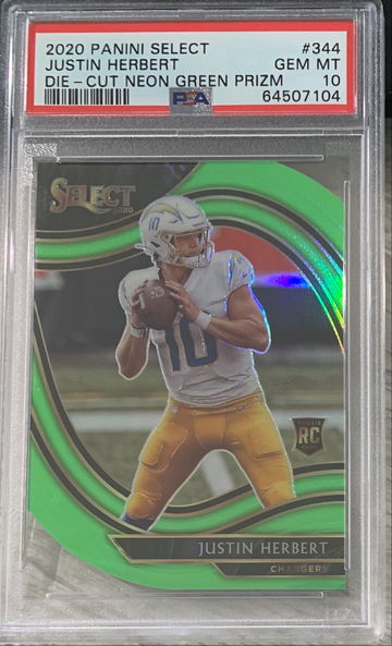 2020 Select Die-Cut Neon Green Prizm Justin Herbert PSA 10
