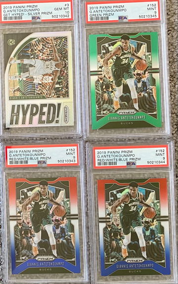 Giannis Antetokounmpo Prizm Silver PSA 10 Red White Blue PSA 9