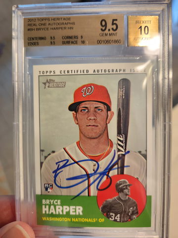2012 TOPPS HERITAGE BRYCE HARPER AUTOGRAPH BGS 9.5 SP RC PHILADELPHIA PHILLIES